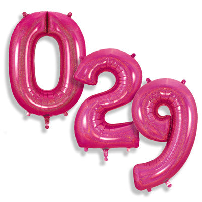 34" Oaktree Brand Holographic Pink Numbers Balloons