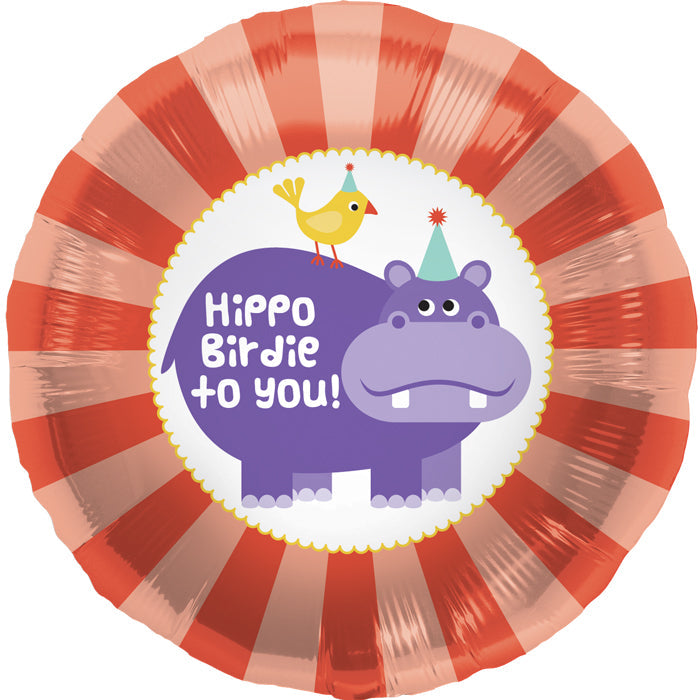 18" Foil Balloon Hippo Birdie Birthday Packaged