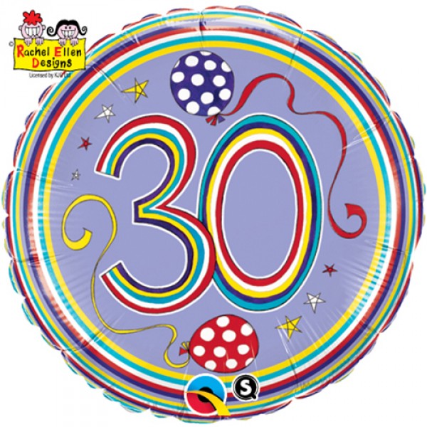 18" Dots & Stripes Age 30 Licensed Mylar Balloon