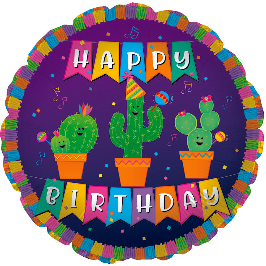 17" Happy Birthday Banner Cactus Foil Balloon