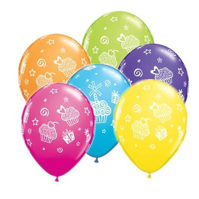 11" Cupcakes & Presents Tropical Assortment (50 Per Bag) Latex Balloons