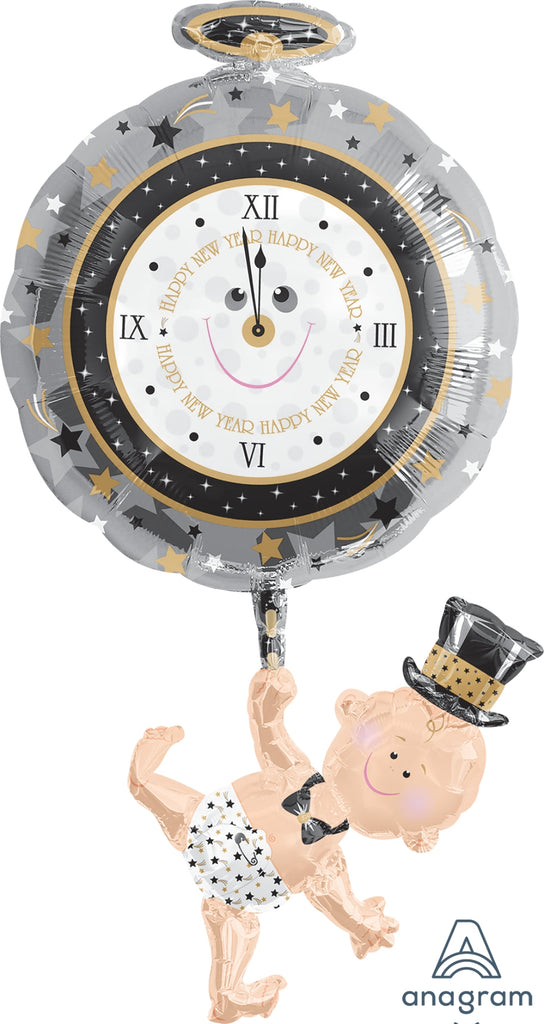 39" SuperShape Baby Holding Clock Balloon Packaged