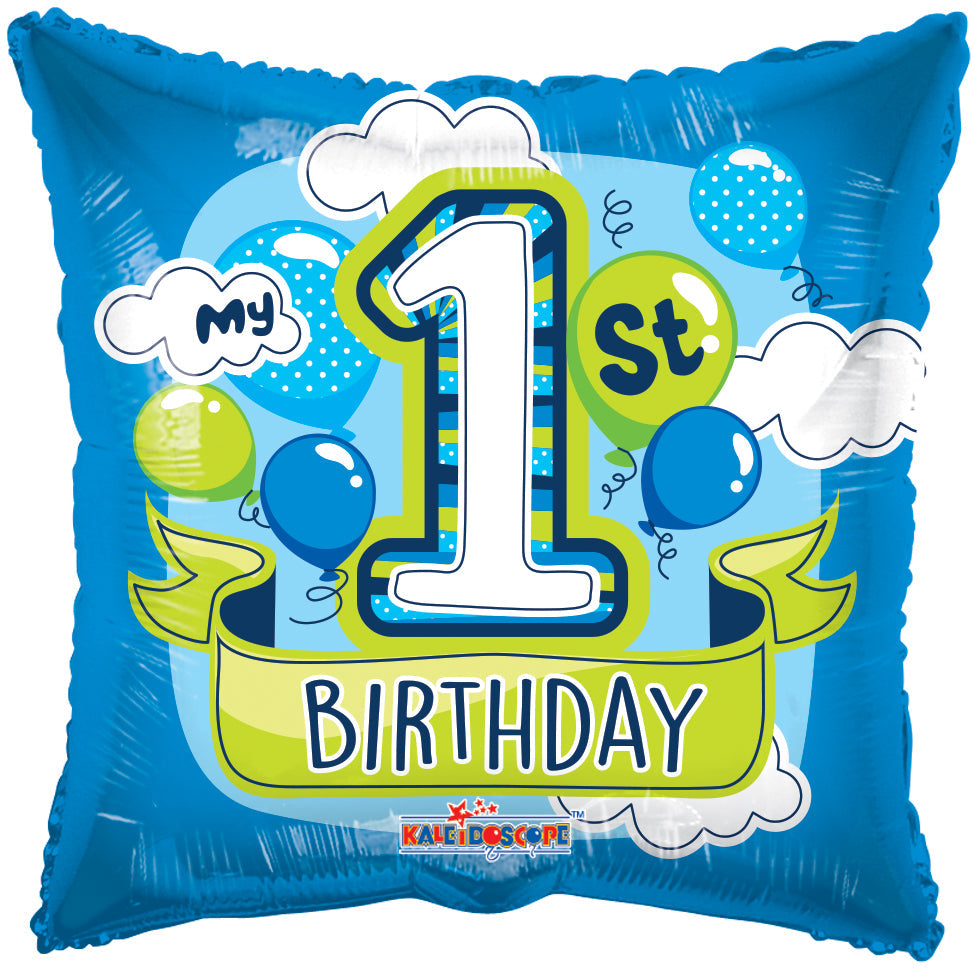 18" 1st Birthday Boy Balloons Gellibean Balloon