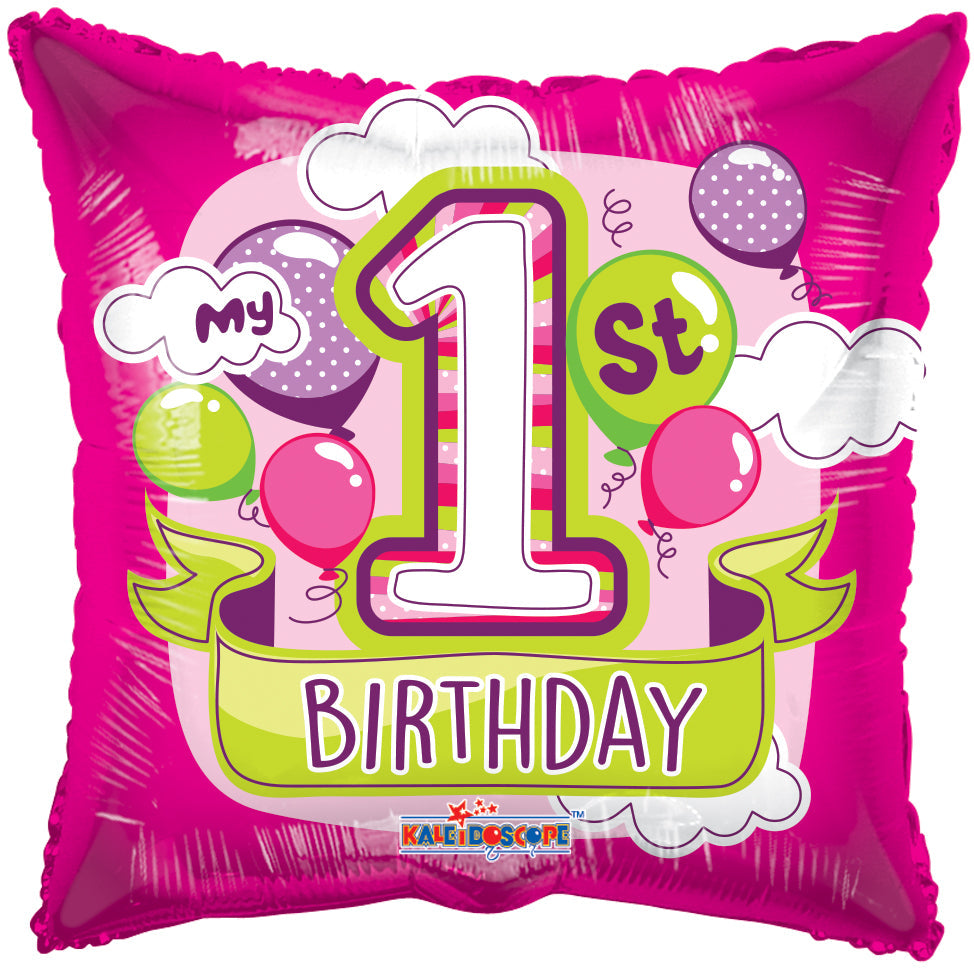 18" 1st Birthday Girl Balloons Gellibean Balloon