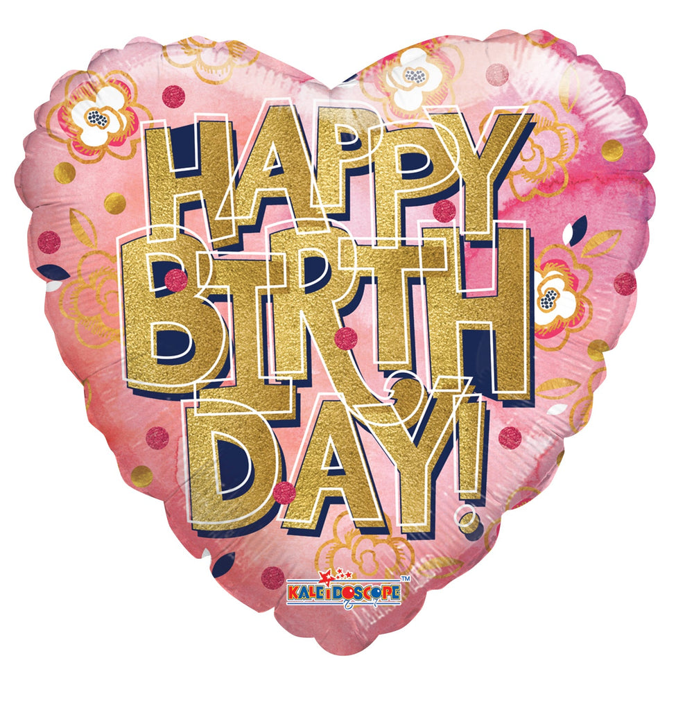 18" Heart Birthday Gold Letters Balloon