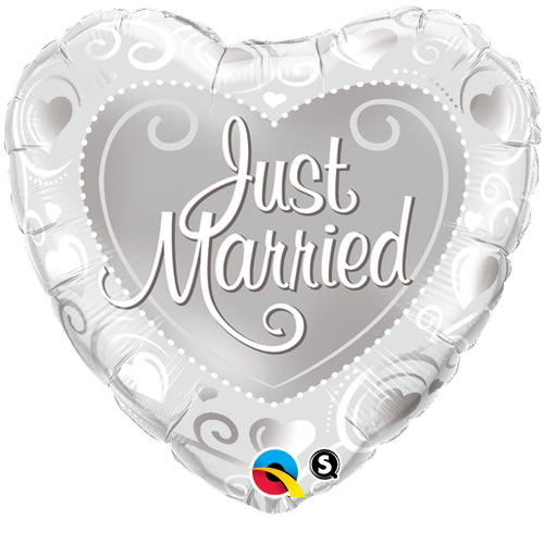 18" Heart Just Married Hearts Silver Balloon