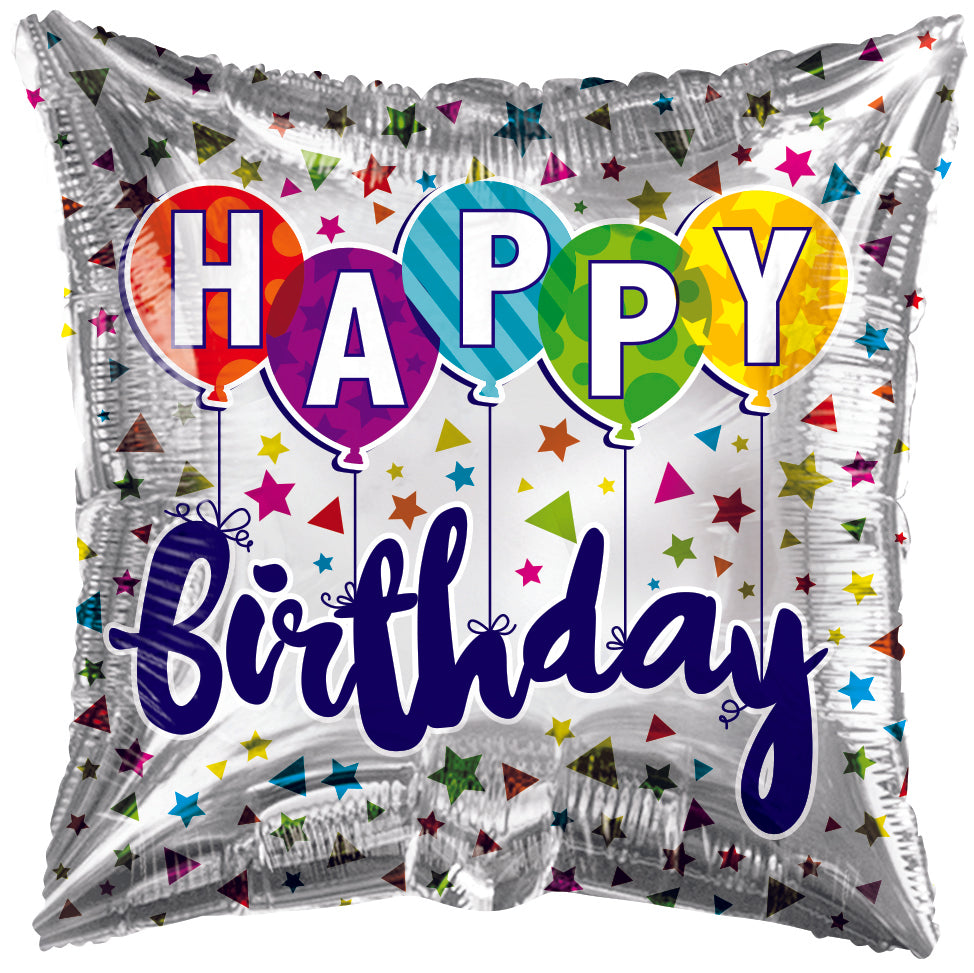 18" Happy Birthday Confetti White Square Foil Balloon