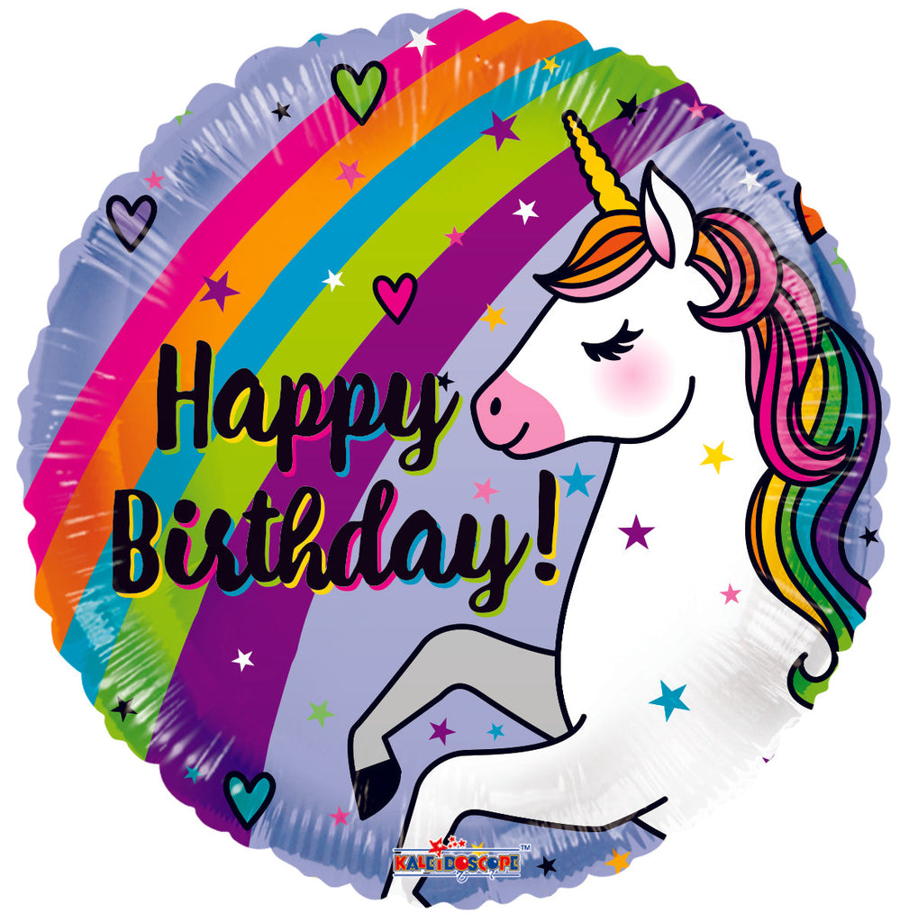 18" Birthday Unicorn & Rainbow Round Foil Balloon