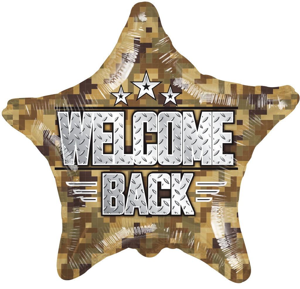 18" Welcome Back Camouflage Star Foil Balloon