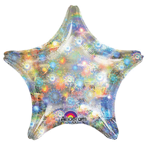 18" Anagram Brand Holographic Star Holo Fireworks Star Balloon