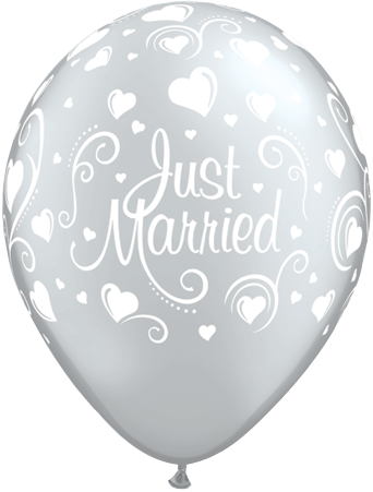 11" Round Silver (50 Count) Just Married Hearts Latex Balloons