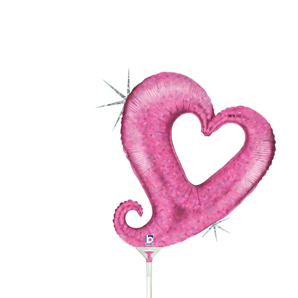 14" Airfill Only Holographic Shape Chain of Hearts - Pink Balloon