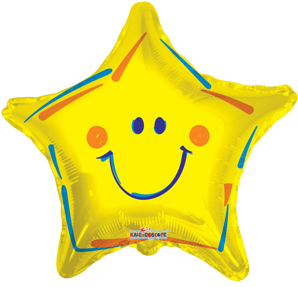 18" Yellow Smiley Star Balloon