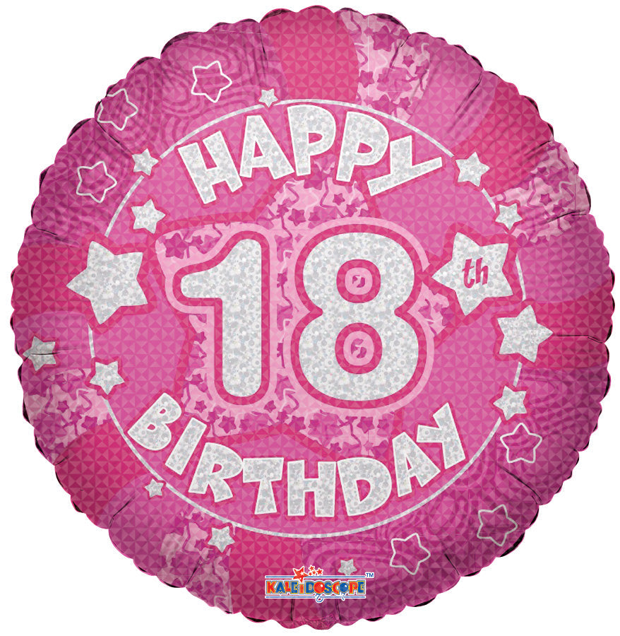 18" Holographic Pink Happy 18th Birthday Balloon