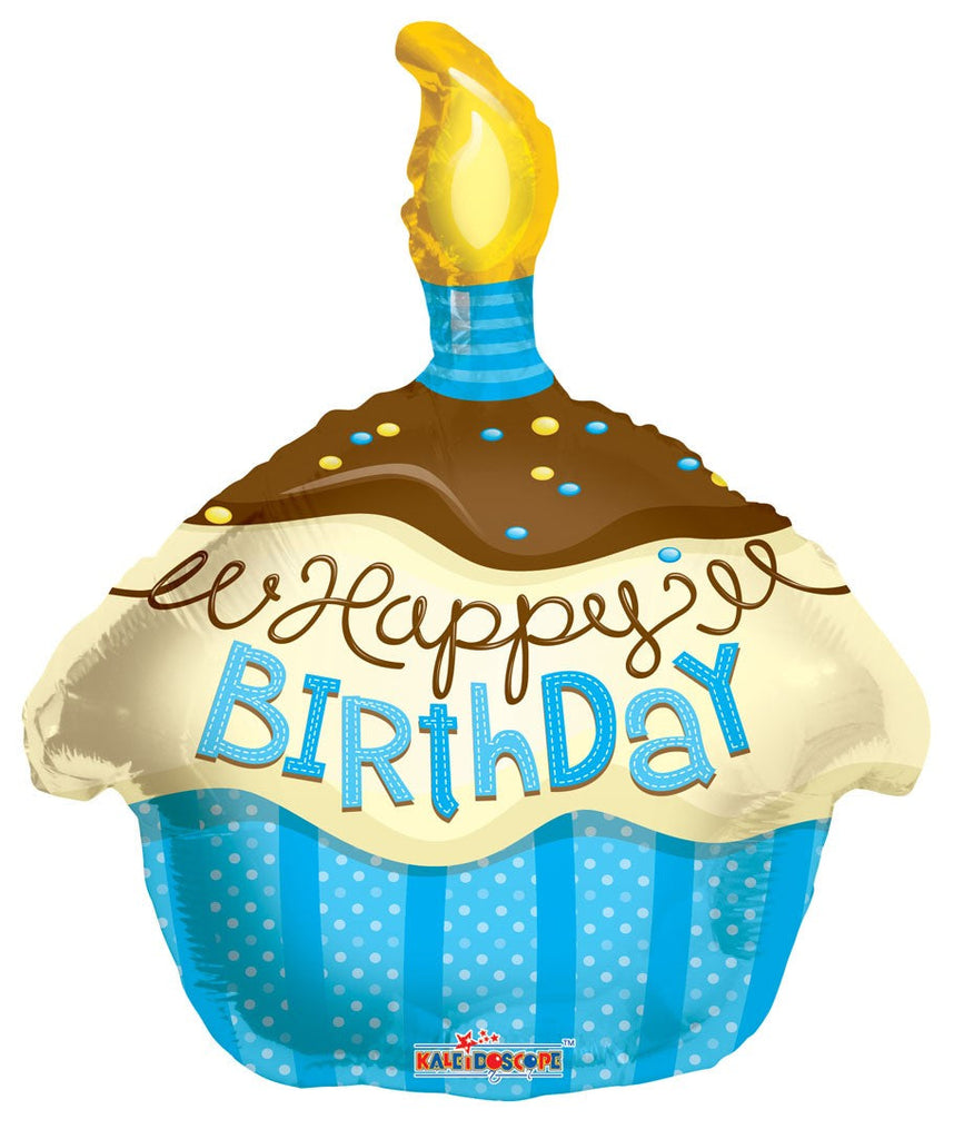 18" Happy Birthday Blue Cupcake Balloon