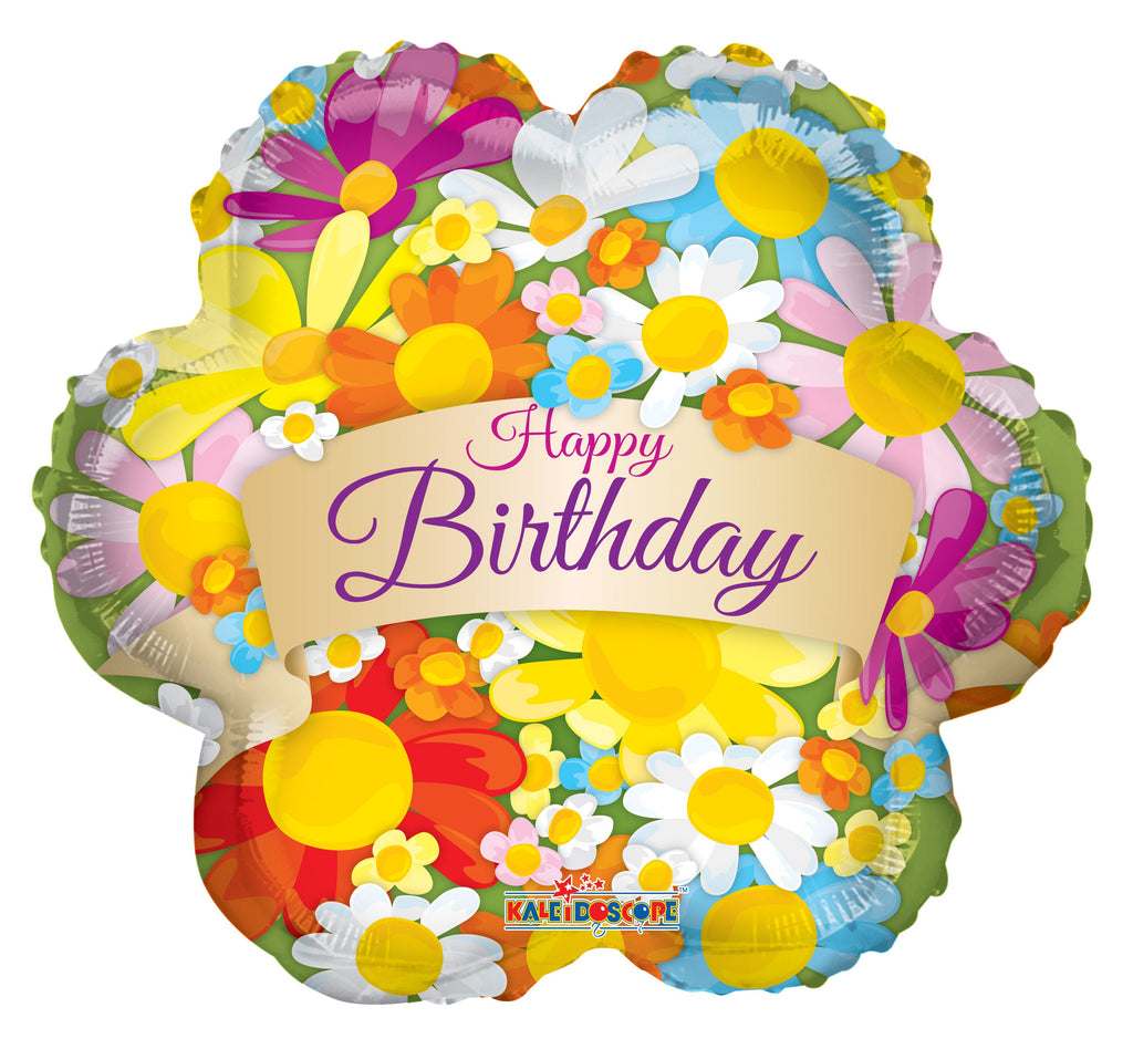 18" Happy Birthday Flowers With Banner Balloon