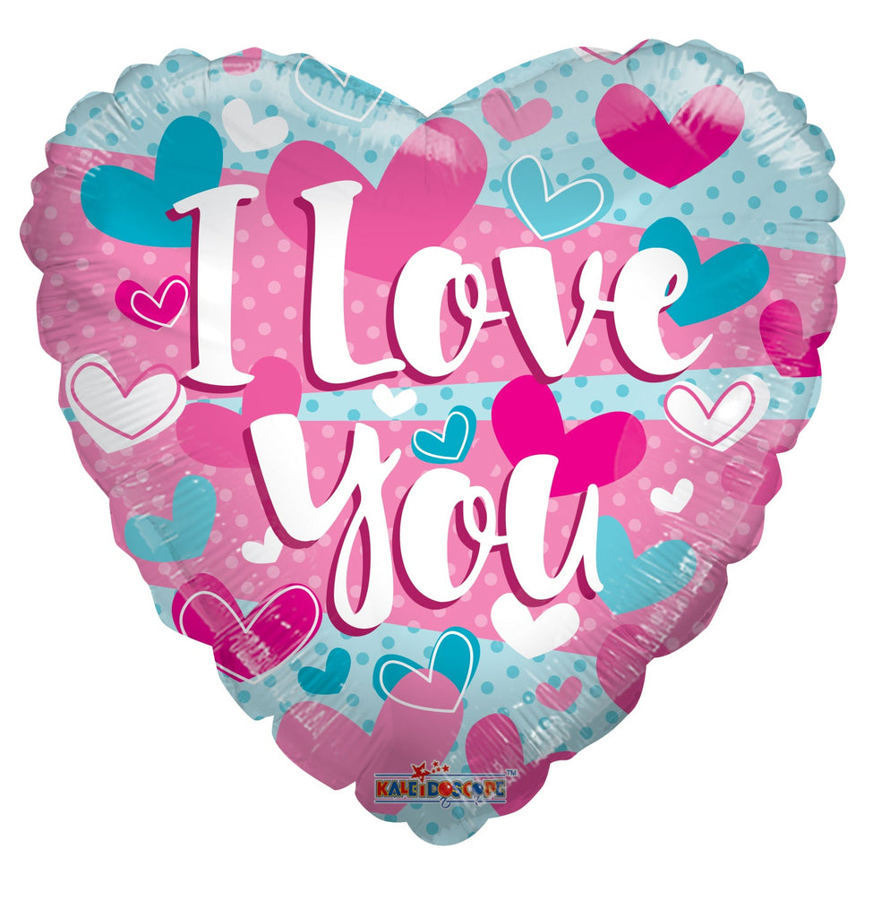 18" I Love You Turquoise & Pink Gellibean Balloon