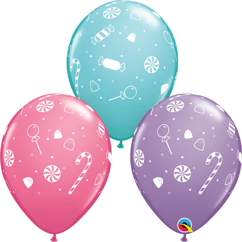 11" Candies & Confetti (50 Per Bag) Spring Lilac, Caribbean Blue, Rose Latex Balloon