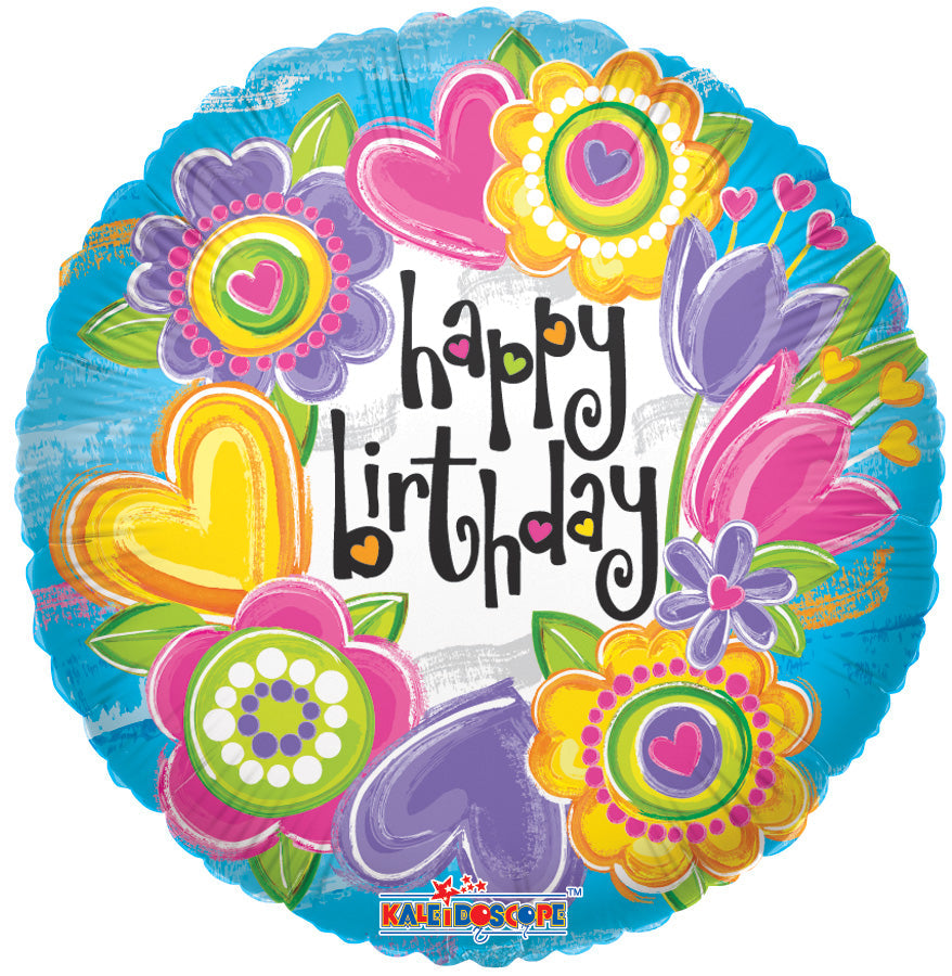 18" Birthday Watercolor Flowers Balloon