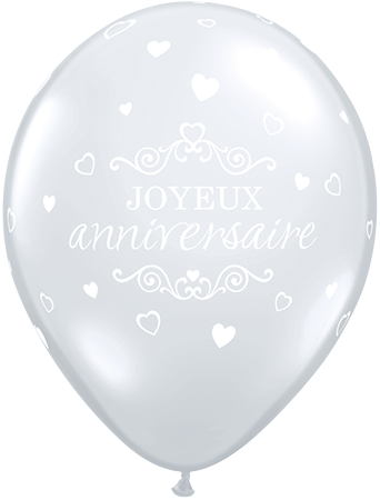11" Diamond Clear (50 Count) Anniversaire Coeurs Latex Balloons
