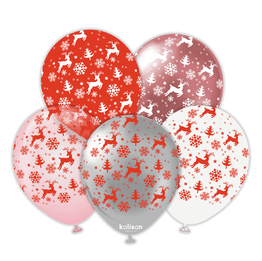 12" Christmas Reindeer Kalisan Printed Latex Balloons (25 Per Bag)
