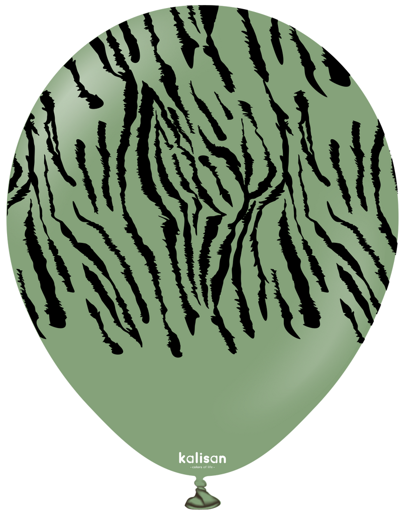 12" Kalisan Safari Tiger Eucalyptus (Printed Black-(25 Per Bag) Latex Balloons