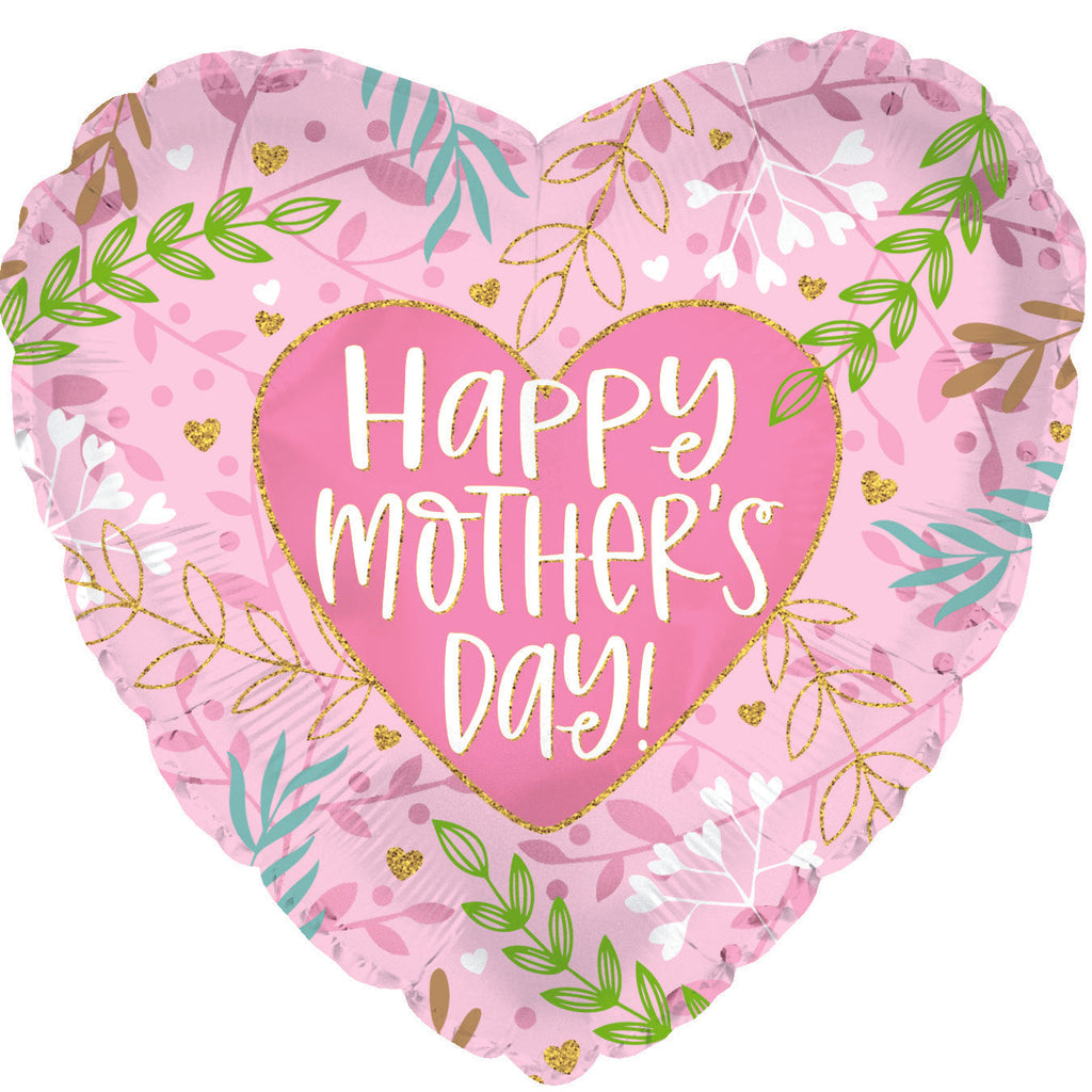 17" Happy Mother's Day Vines On Pink Foil Balloon