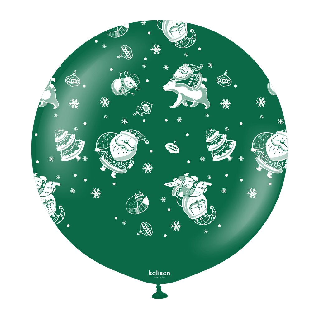 24" Christmas Santa Claus Dark Green Kalisan Printed Latex Balloons (1 Per Bag)