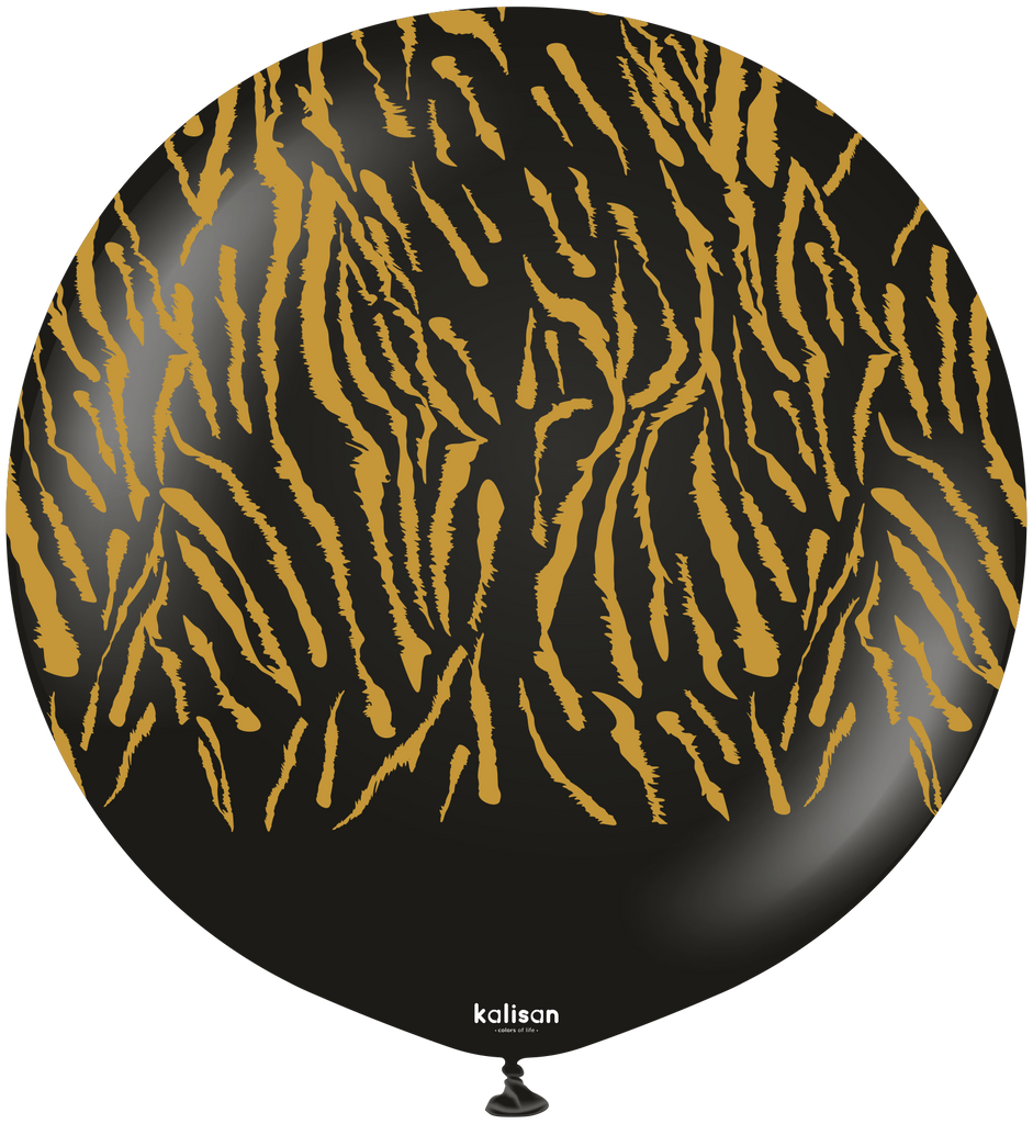 24" Kalisan Safari Tiger Black (Printed Gold-1 Per Bag) Latex Balloons