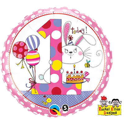 18" Rachel Ellen Age 1 Bunny Polka Dots Balloon