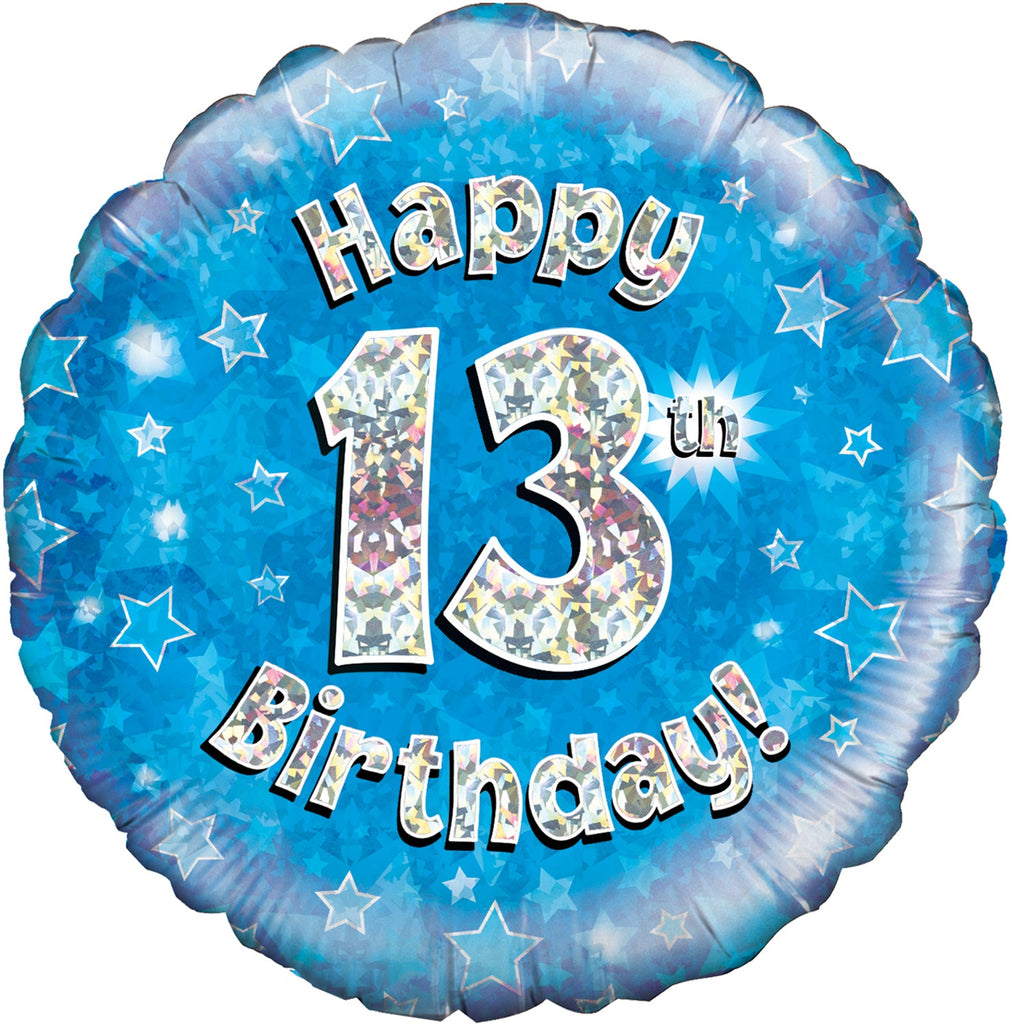 18" Happy 13th Birthday Blue Holographic Oaktree Foil Balloon