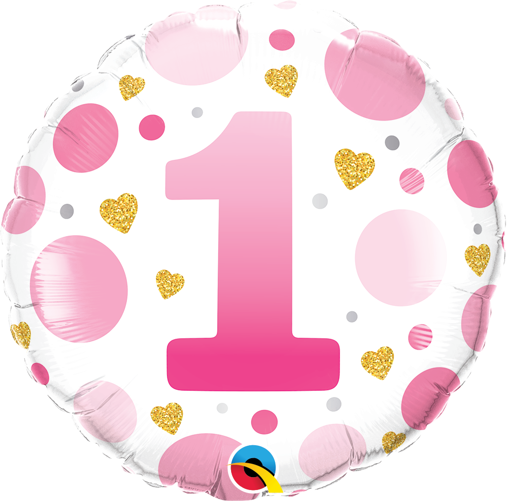 18" Round Age 1 Pink Dots Foil Balloon