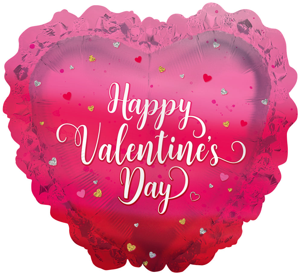 32" Happy Valentine's Day Heart With Lace Ombre (S60) Foil Balloon