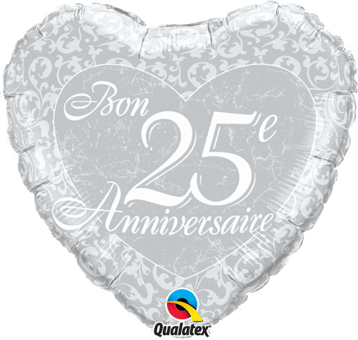 18 Bon 25e anniversaire – Coeurs ballon (emballé) Balloon