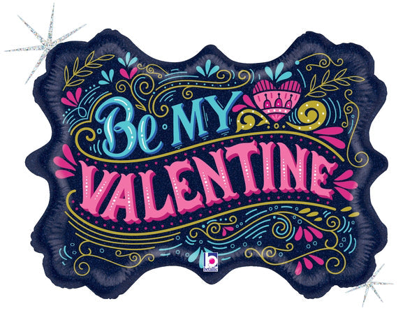 34" Shape Holographic Vintage Be My Valentine Foil Balloon
