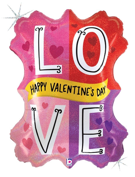 29" Glitter Holographic Shape Valentine Love Color Blocks Foil Balloon
