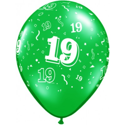 11" Number 19 Nineteen Festive Assortment (50 Per Bag) Latex Balloons