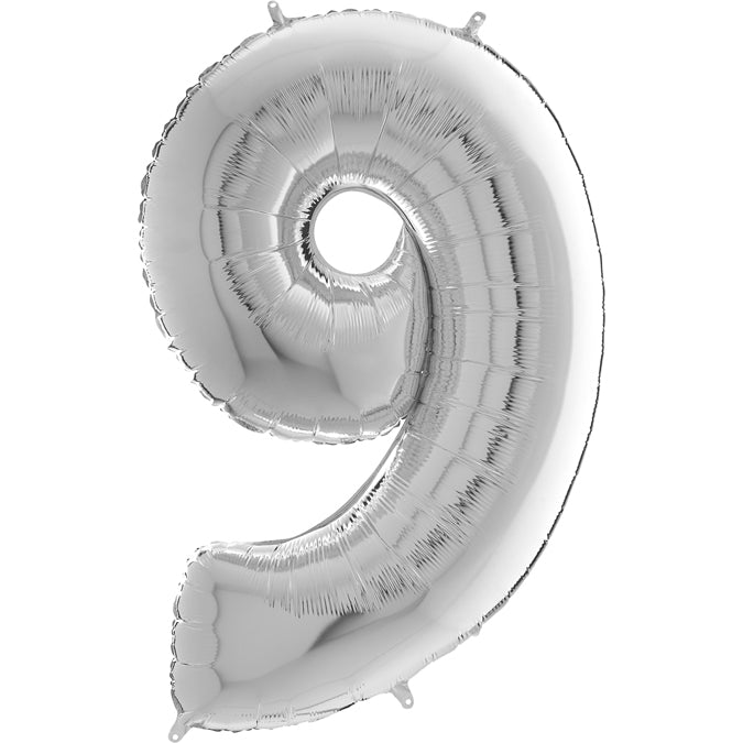 26" Midsize Foil Shape Balloon Number 9 Silver