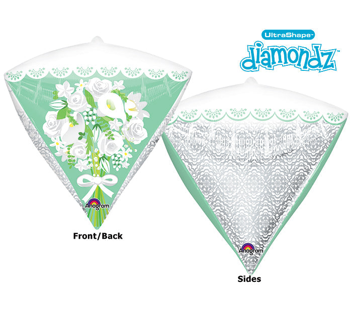 17" Ultrashape Diamondz For the Bride Floral Packaged Balloon