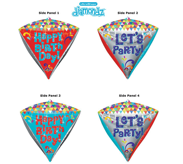 17" Ultrashape Diamondz Happy Birthday Packaged Balloon