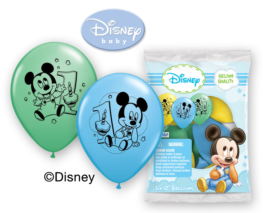 12" Mickey 1st Birthday (6 Pack) Latex Balloons