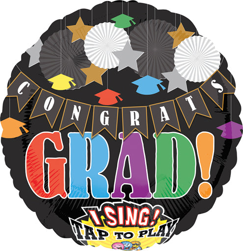 28" Singing Balloon Celebrate & Congrats Grad Packaged