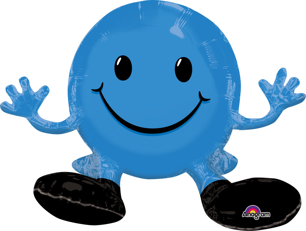 19" Airfill Only Happy Face Blue Balloon Packaged