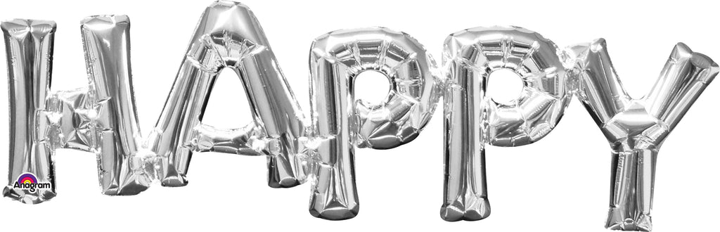 30" Airfill Only Phrase " HAPPY" Silver Balloon Packaged