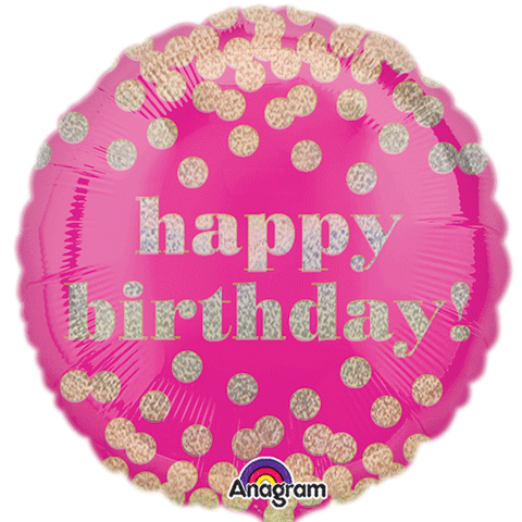 18" Happy Birthday Pink Confetti Gold Dots Balloon