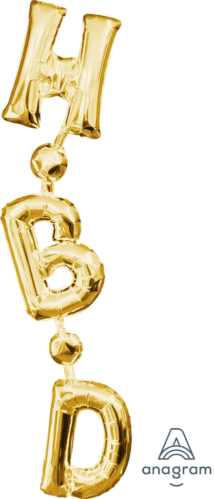 7" Airfill Only Phrase "Happy Birthday" Gold Vertical Balloon