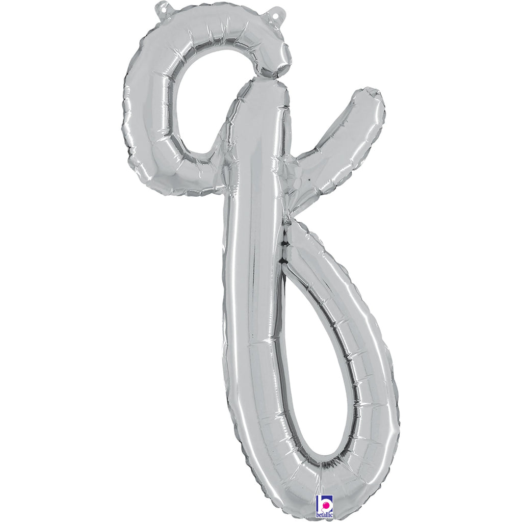 24" Air Filled Only Script Letter "Q" Silver Foil Balloon