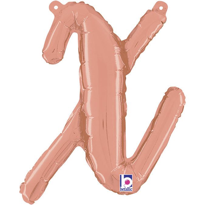 14" Air Filled Only Script Letter "X" Rose Gold Foil Balloon