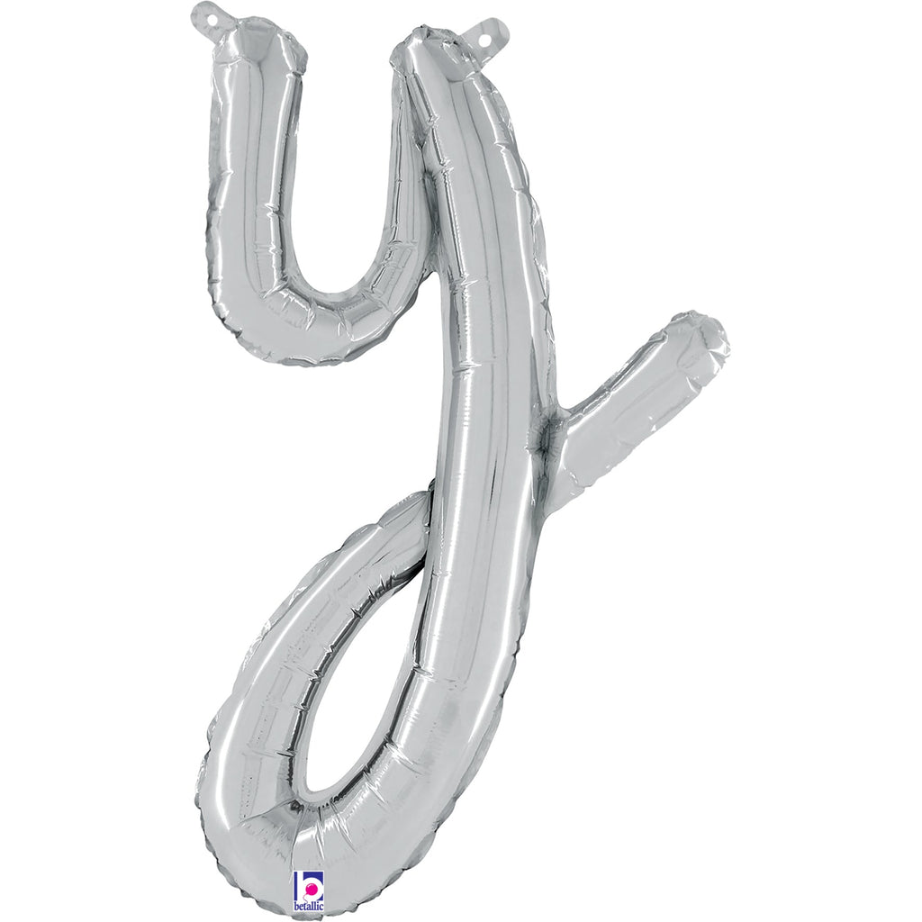 24" Air Filled Only Script Letter "Y" Silver Foil Balloon
