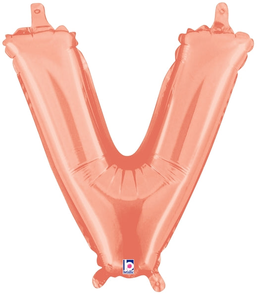14" Airfill Only (Self Sealing) Megaloon Jr. Letter V Rose Gold Balloon